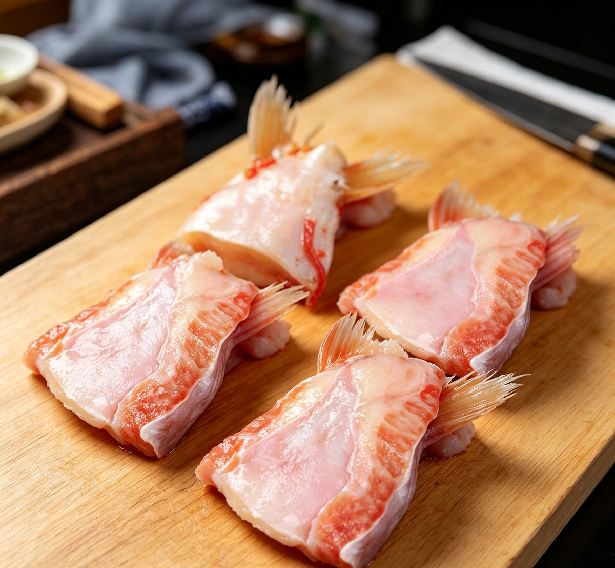 Close view of pinkish-white snapper flesh