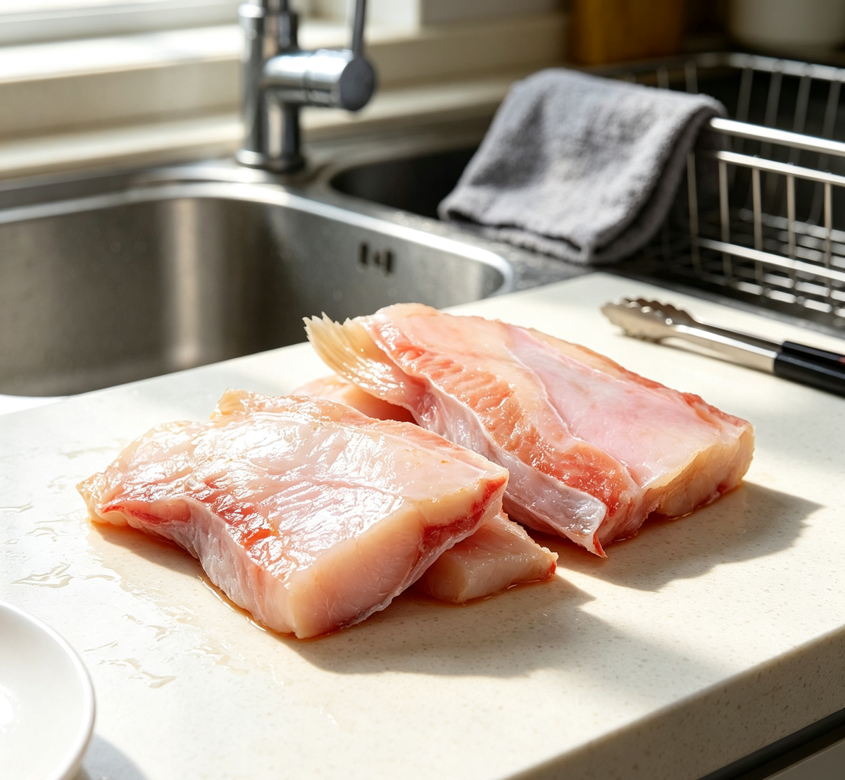 Snapper fillets portioned for cooking