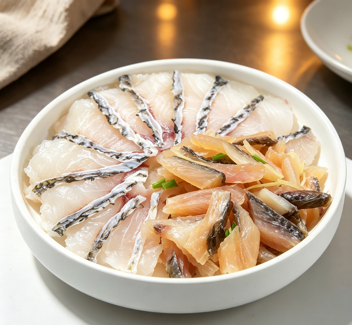 Steamed fish platter ready for the table