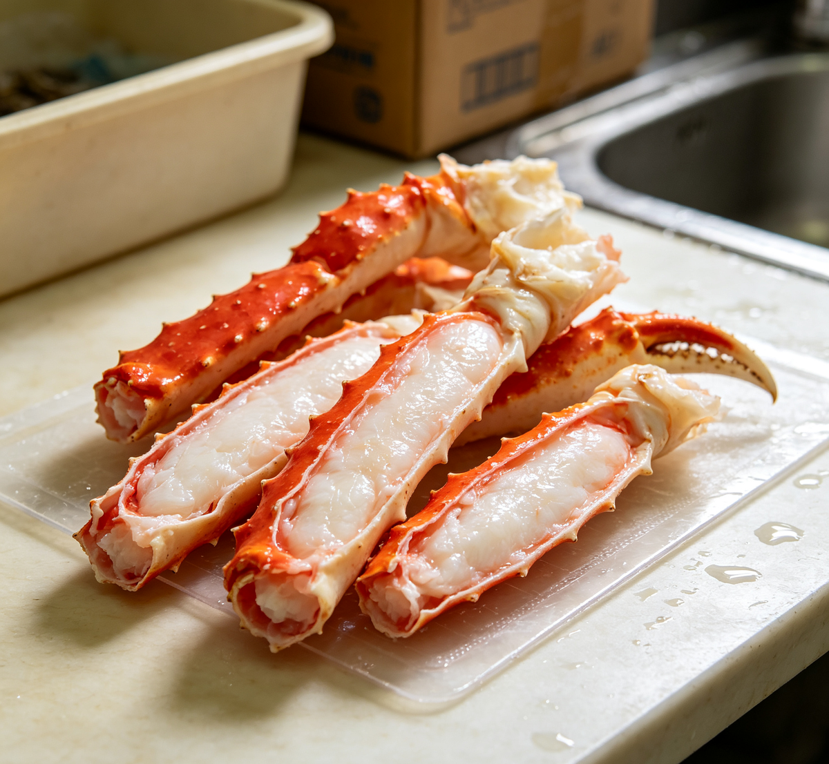King crab legs laid out on a serving plate