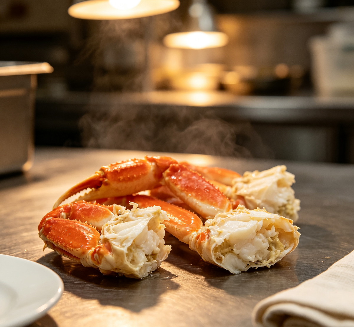 Close view of thick king crab leg meat