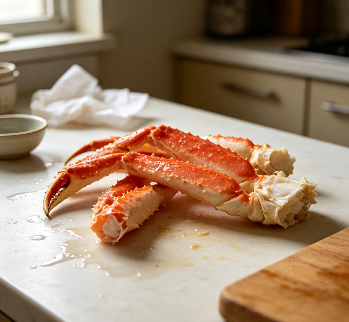 King crab legs ready to serve