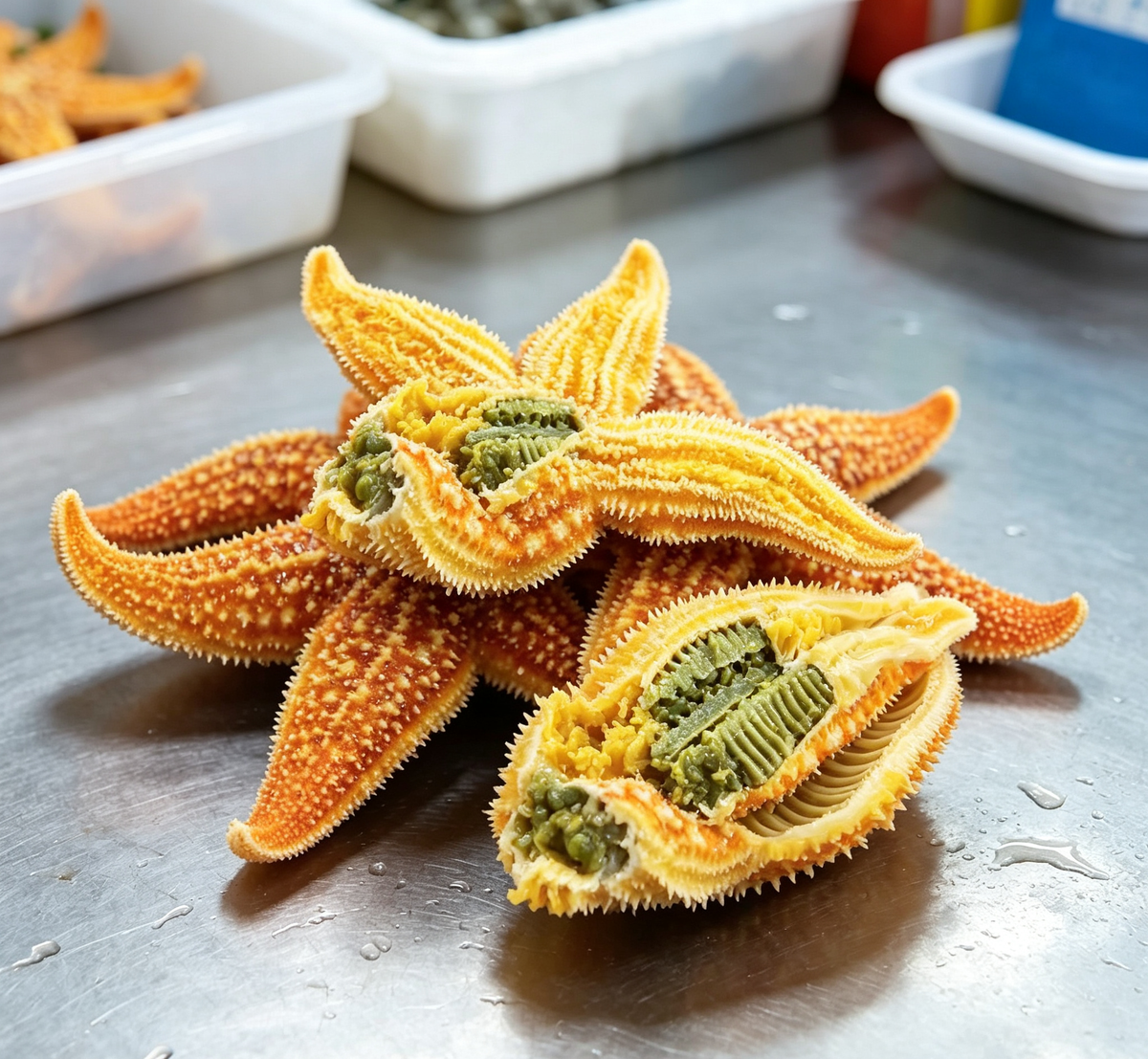 Sea star delicacy plated for serving