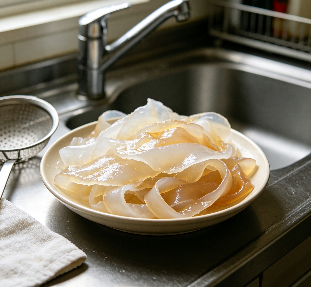 Jellyfish noodle salad ready to serve