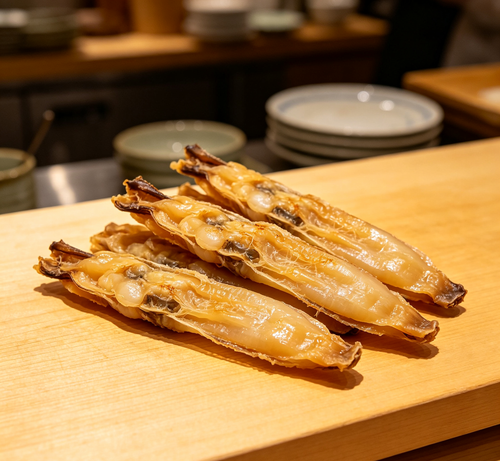 Prepared abalone arranged on a plate